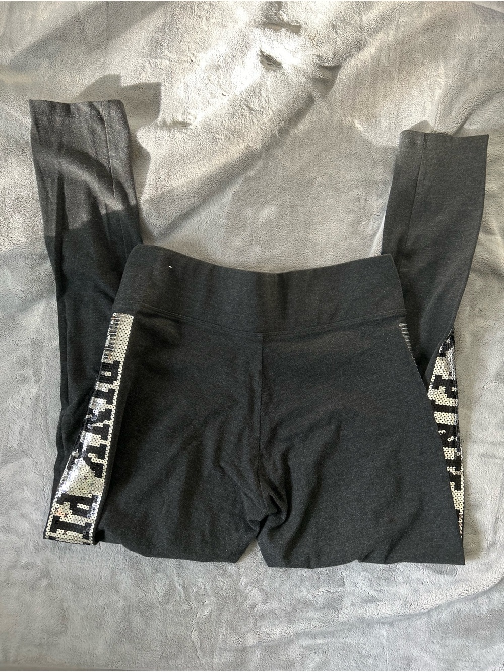 PINK Victoria's Secret Black Leggings with Silver Sequin Logo Panels - Picture 4 of 5